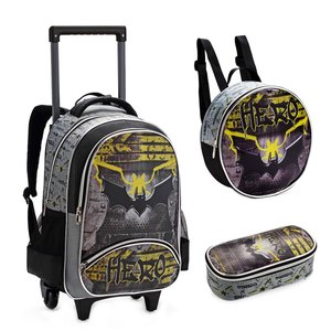 Kit Mochila Rodinhas Infantil Menino Superbat Morcego Novo Denlex Kt1507