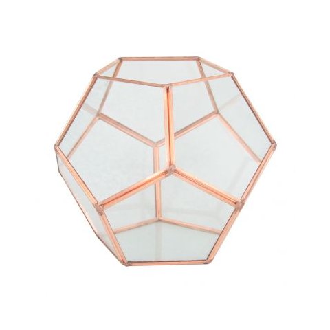 Vaso Geometrico de Metal e Vidro Rose 14cm X 14cm X 12cm Btc Decor