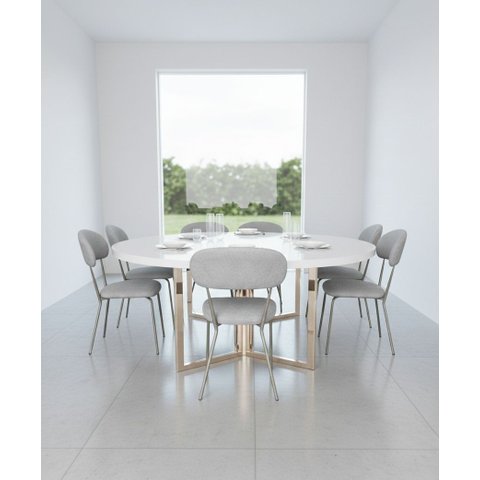 Kit 6 Cadeiras de Jantar Tecido Boucle Cinza Tubo Champagne
