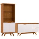 Ver imagem 1 de Kit Aparador Buffet Bar Living com Cristaleira Adega Vicky N01 Ypê Off White - Lyam Decor