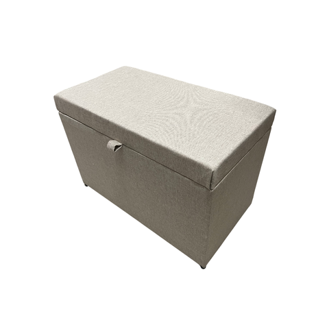 Puff Baú Estofado Retangular C/ Pistão Á Gás em Linho - Bege Claro