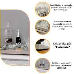 Bandeja Espelhada Decorativa Salar Cozinha Cantinho do Café Espelhada 50cm por 30cm Off White - 11