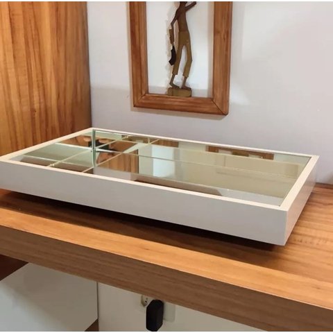 Bandeja Espelhada Decorativa Salar Cozinha Cantinho do Café Espelhada 50cm por 30cm Off White
