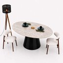 Ver imagem 3 de Mesa de Jantar Cone Oval 198x122 cm Tampo Quartzito Taj Mahal e Base Laca Preta