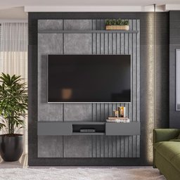 Painel Bless 1.6 Ripado C/ Prateleira e Nicho Cimento Queimado/cinza - Lukaliam - 1 Painel Bless 1.6 Ripado C/ Prateleira e Nicho Cimento Queimado/cinza - Lukaliam - 1