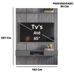 Painel Bless 1.6 Ripado C/ Prateleira e Nicho Cimento Queimado/cinza - Lukaliam - 2 Painel Bless 1.6 Ripado C/ Prateleira e Nicho Cimento Queimado/cinza - Lukaliam - 2