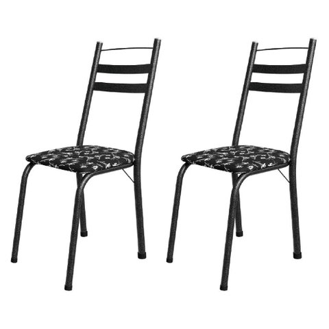 Conjunto com 2 Cadeiras Tubular Itália Preto Floral Artefamol Preto Fosc