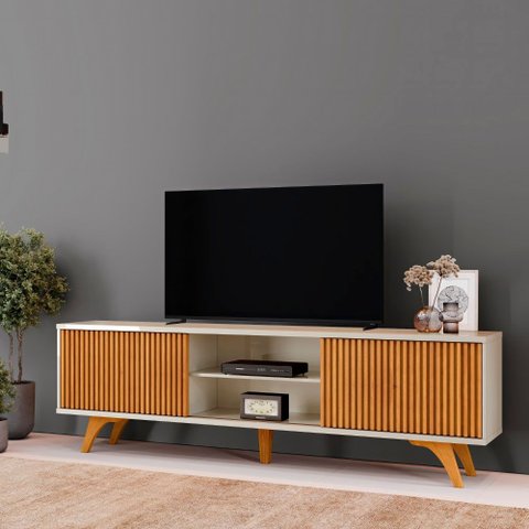 Rack Gaia 2,20m para Tv 75" com 2 Portas Mavaular:naturalle/off