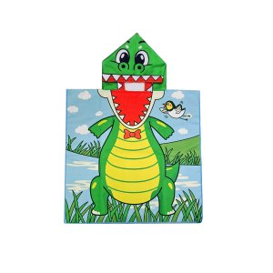 Poncho Infantil Jacare Toalha Capuz Verde Roupao Praia Piscina