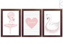 Ver imagem 1 de Kit 3 Quadros Decorativos - Bailarina Cisne Moldura Vidro:tabaco