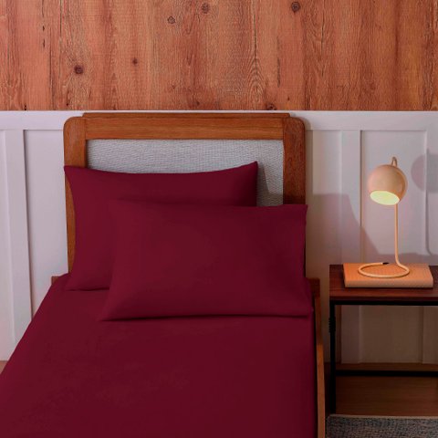 Lençol Solteiro King com Elástico 100% Algodão em Malha Vivaldi Merlot