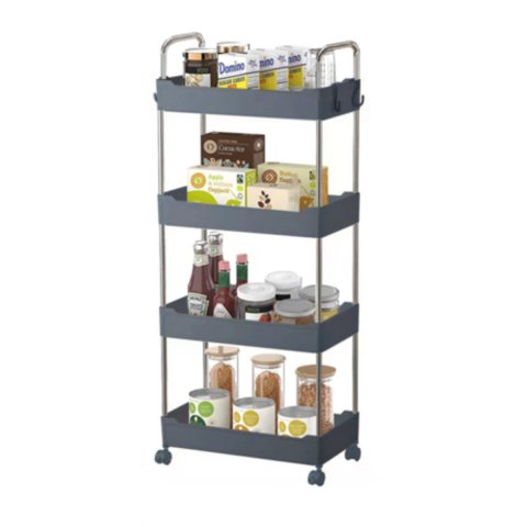 Prateleira Multiuso Cozinha Banheiro Escritório 4 Andares com Rodinha - Cinza