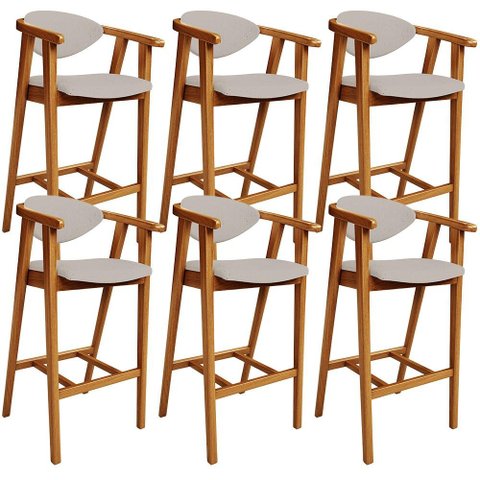 Kit 06 Banquetas Alta para Cozinha Bancada Bar Sala de Jantar Fixa Cecília L02 Linho Bege - Lyam