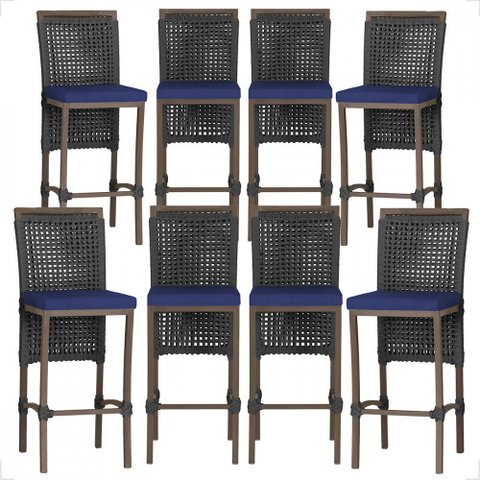 8 Banqueta em Alumínio Roma Marrom Corda Náutica Tecido 10