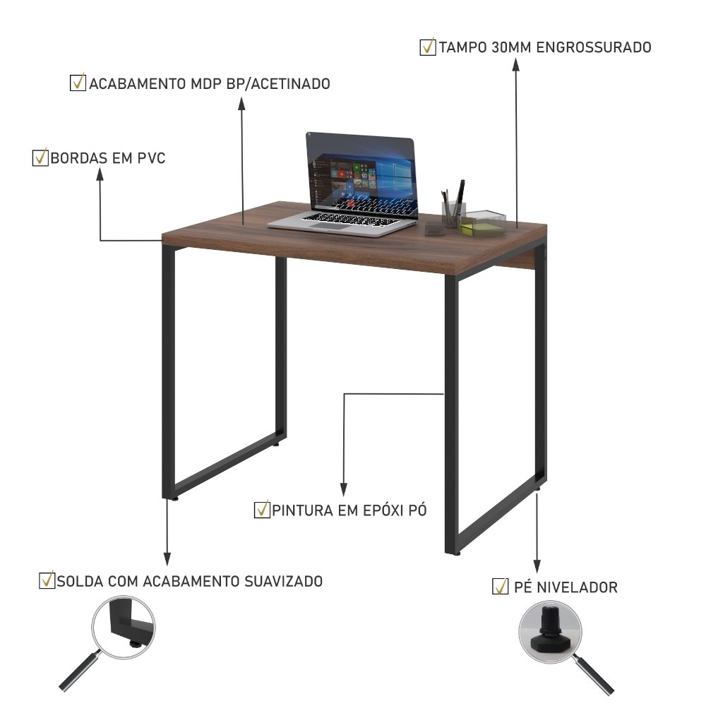 Mesa Para Escritório Office Estilo Industrial 0,90m Kuadra - 5