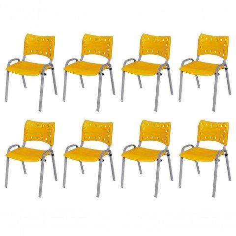 Cadeira Iso Base Cinza Escola, Escritório Amarelo Kit 8 Un