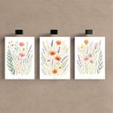 Ver imagem 2 de Kit 3 Quadro Decorativo Sala Flores Floral Branco Aquarela Qualidade Premium Luxo 40x28cm