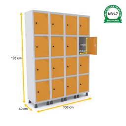 ROUPEIRO DE AÇO 4M 16 PORTAS PITÃO PANDIN - CINZA/LARANJA - 2