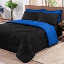 Ver imagem 2 de Kit Edredom + Jogo de Lençol Aconchego Look House Dupla Face Casal Queen 06 Peças - Preto- Azul
