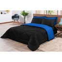 Ver imagem 1 de Kit Edredom + Jogo de Lençol Aconchego Look House Dupla Face Casal Queen 06 Peças - Preto- Azul