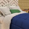 Edredom Dupla Face 2 em 1 Sherpa Casal Queen Azul Marinho Cotex - 1