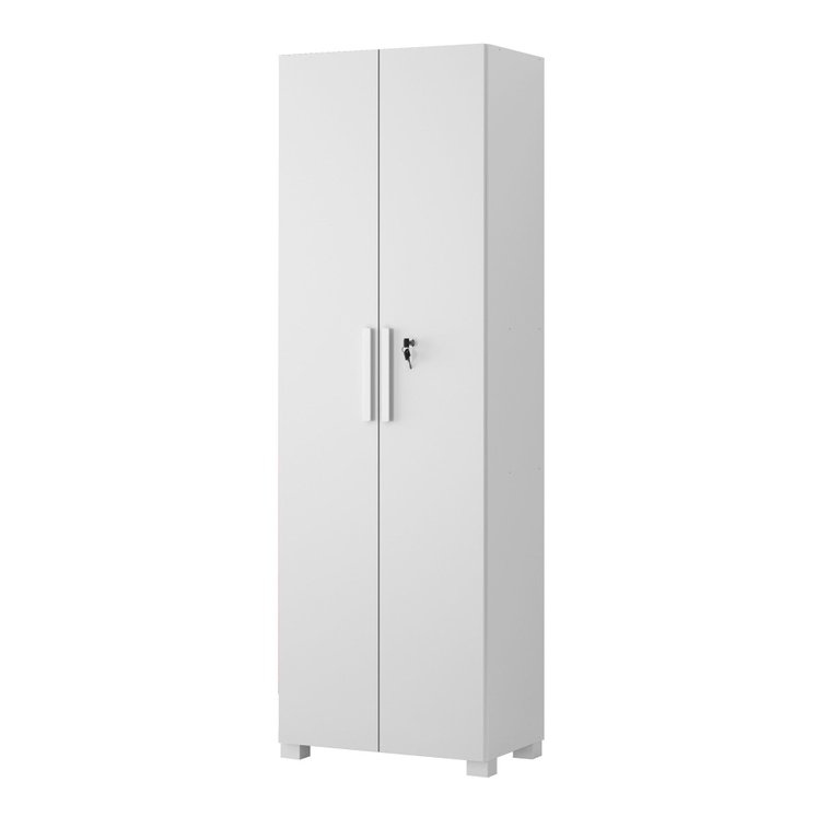 Armário Multiuso Alto Sapateira Organizadora 2 Portas com Chave 4 Prateleiras Sala de Estar Branco
