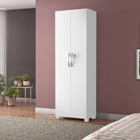 Armário Multiuso Notável NT4020 2 Portas com Chave Branco Brilho