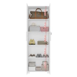 Armário Multiuso Alto Sapateira Organizadora 2 Portas com Chave 4 Prateleiras Sala de Estar Branco - 4