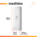 Ver imagem 3 de Armário Multiuso Alto Sapateira Organizadora 2 Portas com Chave 4 Prateleiras Sala de Estar Branco