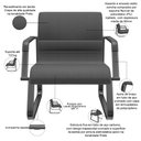 Ver imagem 3 de Cadeira de Escritório Recepção com Braço Fixa Preta Lev P03 Crepe Preto - Lyam Decor