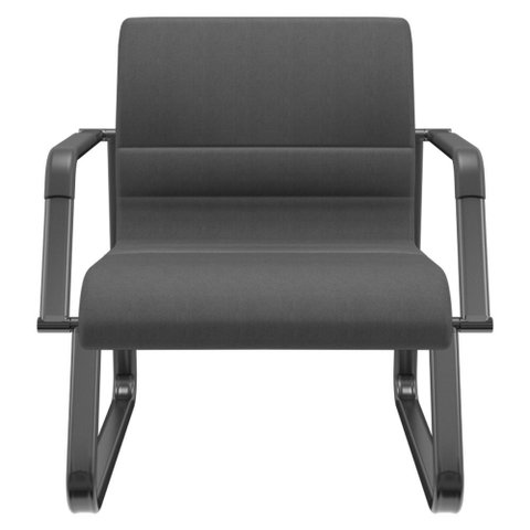 Cadeira de Escritório Recepção com Braço Fixa Preta Lev P03 Crepe Preto - Lyam Decor