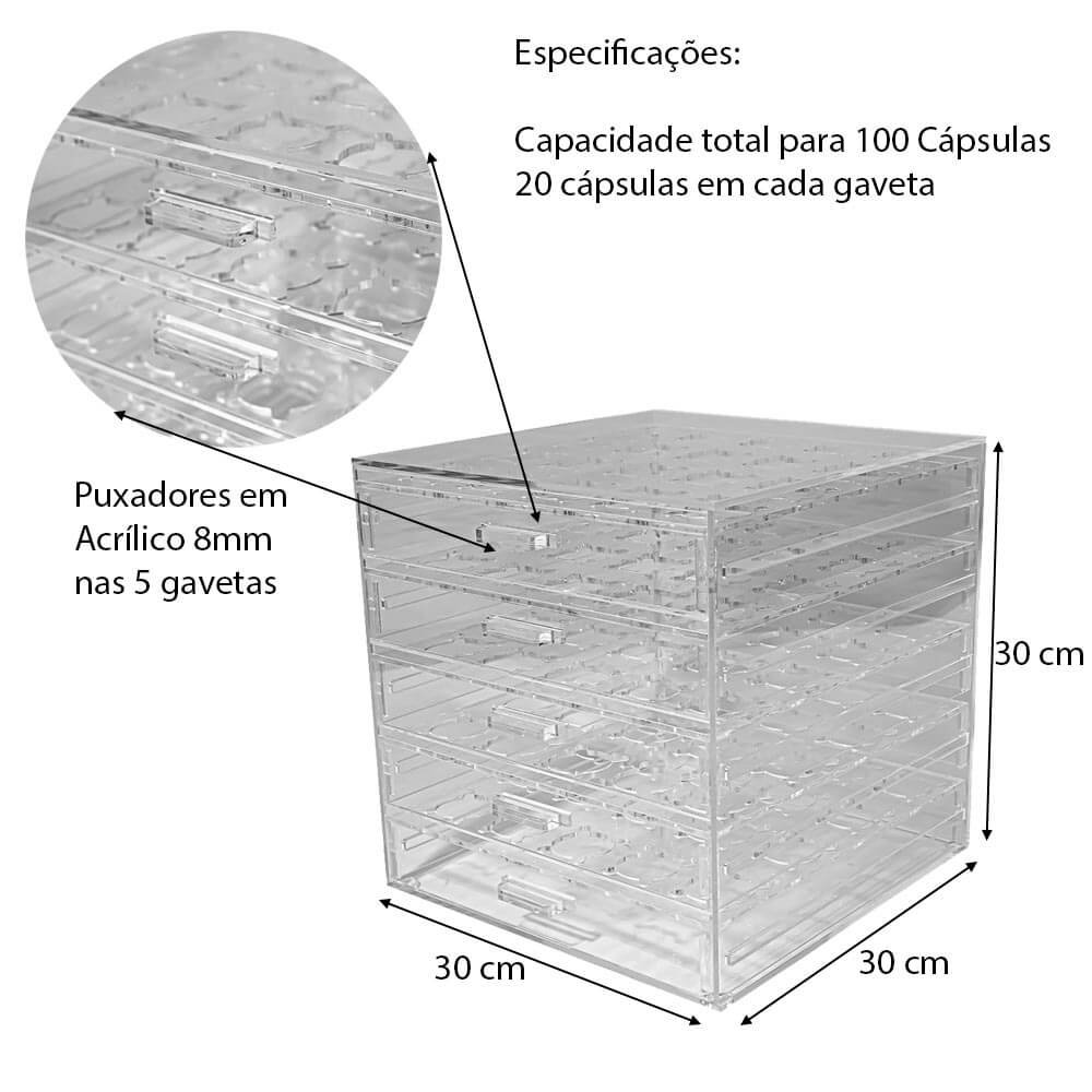 Porta Cápsula BBlend Acrílico 5 Gavetas para 100 Cápsulas Centauri Acrílicos PC-BB-100 - 3