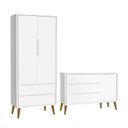 Ver imagem 1 de Jogo de Quarto Infantil Theo Retrô Guarda Roupa 2 Portas e Cômoda 1 Porta Branco com Pés Amadeirado