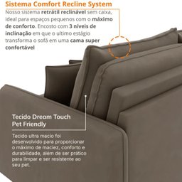 Sofá Cama Retrátil e Reclinável 180cm Madri Movenzo Estofados Corino - 6
