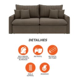 Sofá Cama Retrátil e Reclinável 180cm Madri Movenzo Estofados Corino - 11