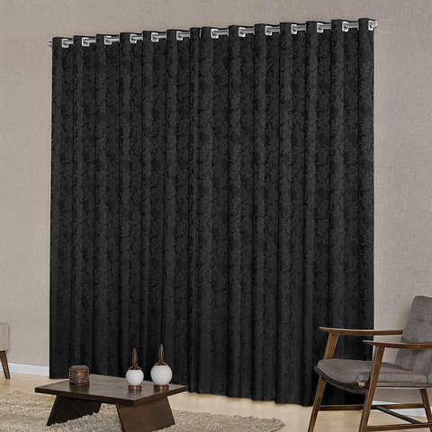 cortina sala quarto semi blackout jacquard preto 5,00x2,80