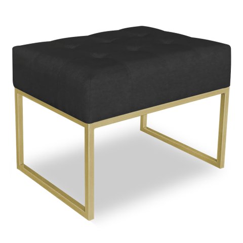 Puff Lisa Suede Base Metálica Industrial Dourado - Pallazio Preto
