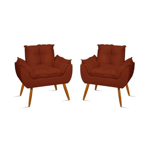 Kit 02 Poltronas Decorativas Opala Pés Palito - Sala Cor:terracota