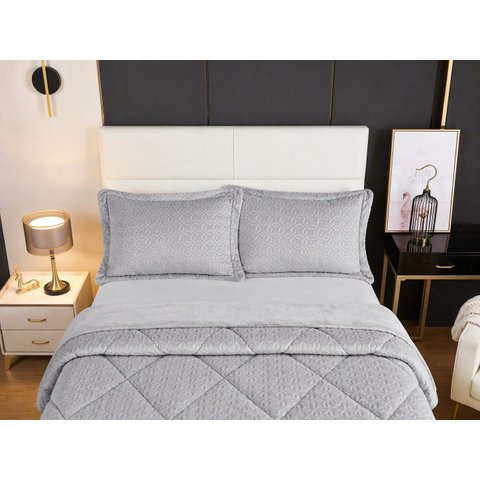 Coberdrom de Plush Antialérgico 100% Poliéster Queen 240x260cm - Cinza