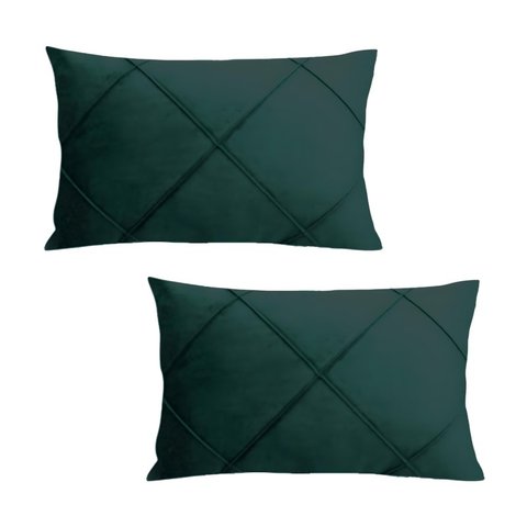 Kit 2 Capas para Almofada Drapeada em Veludo Retangular Verde Escuro