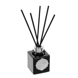 Difusor de aromas vidro preto 100ml enfeites prateados - Fragrância: Mel e Limão
