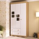 Ver imagem 1 de Guarda-roupa Infantil 92cm com Vidro 3 Portas e 2 Gavetas Serena Multimóveis Mp4431 Madeirado/