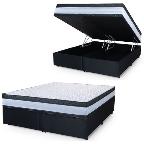 Cama Box Baú Casal Queen Colchão com Molas Ensacadas 158x198x63cm Dunas Branco/preto Hellen