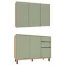 Ver imagem 1 de Kit Armário Aéreo e Balcão de Pia 100% MDF 120 cm Lótus Carvalho/Verde