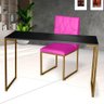 Kit Home Office Mesa Para Escritorio com Cadeira Malta Ferro Dourado Suede Pink - Móveis Mafer - 2