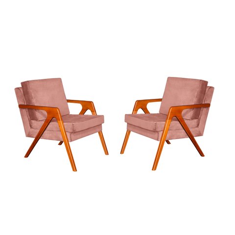 KIT 2 POLTRONA DECORATIVA MONA LUXO - 0125 Rosa
