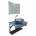 Ver imagem 3 de Gabinete Vidro 60x45 Cm com Cuba Redonda + Espelho - Cores Variadas:mármore Cinza