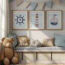 Ver imagem 4 de Kit 3 Quadros Decorativos Infantil | Fundo do Mar, Animais - Mini Sub NO2 - 40x60 - Moldura Madeira