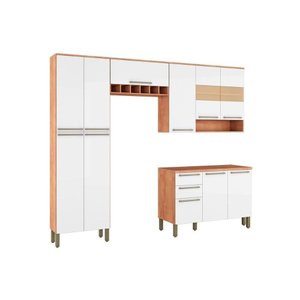 Kit de Cozinha Completa 4 Peças Nápoli Prime (2 Armários 1 Balcão 1 Paneleiro) Castanho/