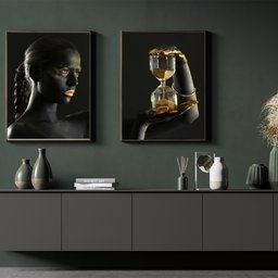 Conjunto de Quadros Decorativos 50x70 cm Mulher 053 com Moldura Laqueada Preto - Gran Belo - 5